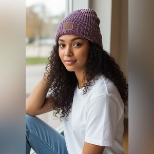 Love Your Melon Maroon and White Knit Beanie